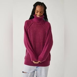 𝓯𝓹 Free People ~ Big City Turtleneck in Mulberry Garnet Combo